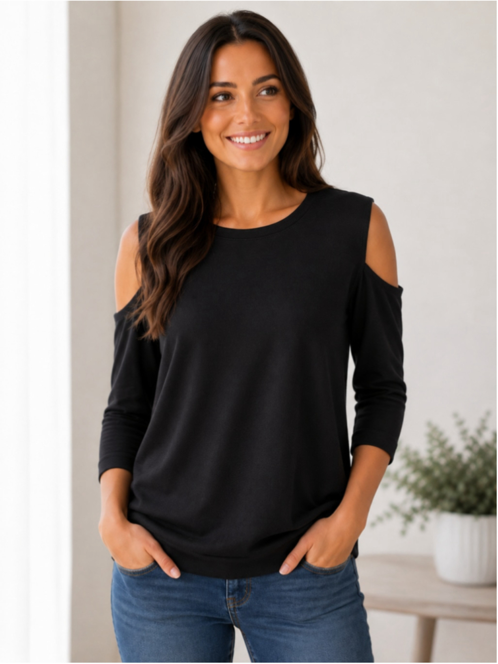 Women's Cable & Gauge Black Cold Shoulder Long Sleeve Knit Soft Top Size XL